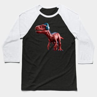 red and blue tyrannosaurus rex t-rext earing music with phones Baseball T-Shirt